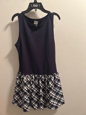 Derek Heart Navy Sleeveless Dress with Plaid Skirt